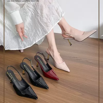 Women's Pointed Toe Wine Red Patent Leather Stiletto Heel Open Back Sandals · YANYAN China shoe factory