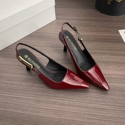 Women's Patent Leather Pointed Toe Stiletto Heel Ankle Strap Sandals Summer · YANYAN China shoe factory