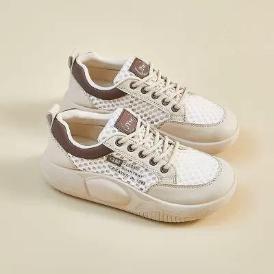 2025 Summer Hollow White Sneakers New Korean Ins Student Mesh Breathable Height Increasing Casual Shoes · YANYAN China shoe factory