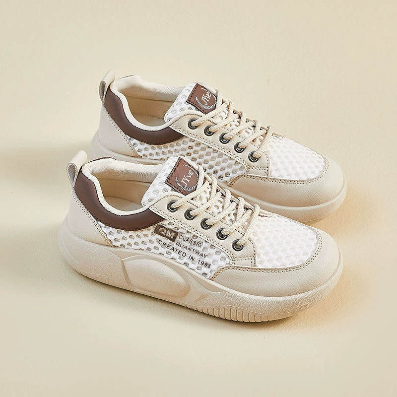 2025 Summer Hollow White Sneakers New Korean Ins Student Mesh Breathable Height Increasing Casual Shoes
