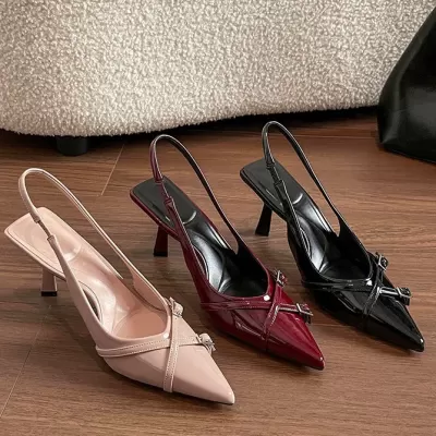 Women's Red Pointed Toe Stiletto Heel Open Back Sandals Summer Elegant