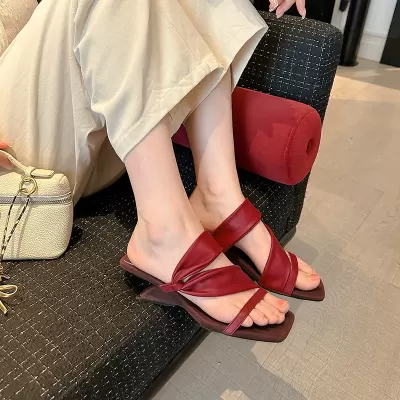 Women's Square Toe Open Toe Chunky Heel Slides Sandals 5.5cm Height Summer · YANYAN China shoe factory