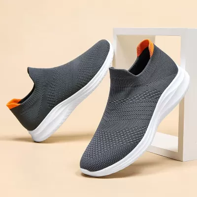 Men's Breathable Knit Slip-On Sock Shoes, Ultra-Light Soft Sole Black Mesh Casual Sneakers · YANYAN China shoe factory
