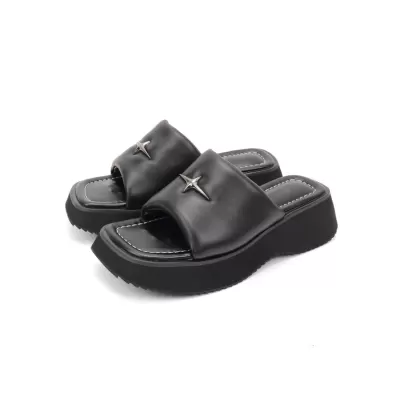 Spring Summer New Black Cross Star Thick Sole Slide Sandals for Women 2025 Vintage Chic