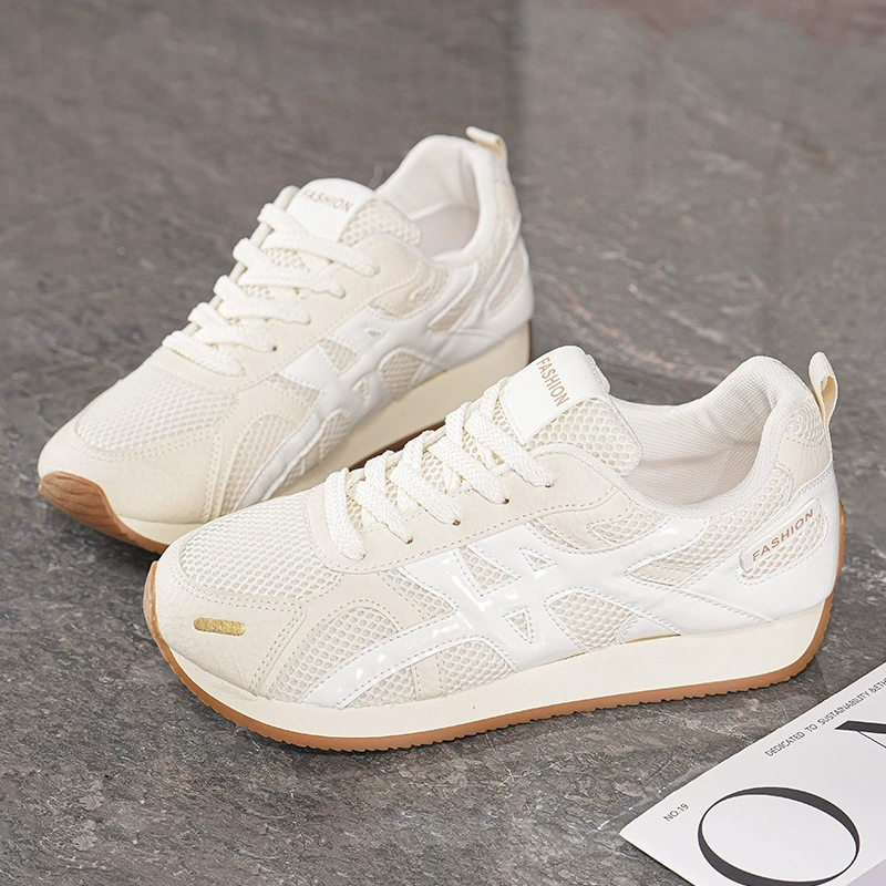 Deutsch Shoes Women Mesh Breathable Casual Shoes 2025 New Korean Comfort Sports College Style Cork Sneakers