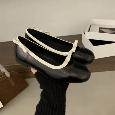 Women's French Ballet Flats Bow Round Toe Mary Jane Shoes 2025 Casual · YANYAN China shoe factory