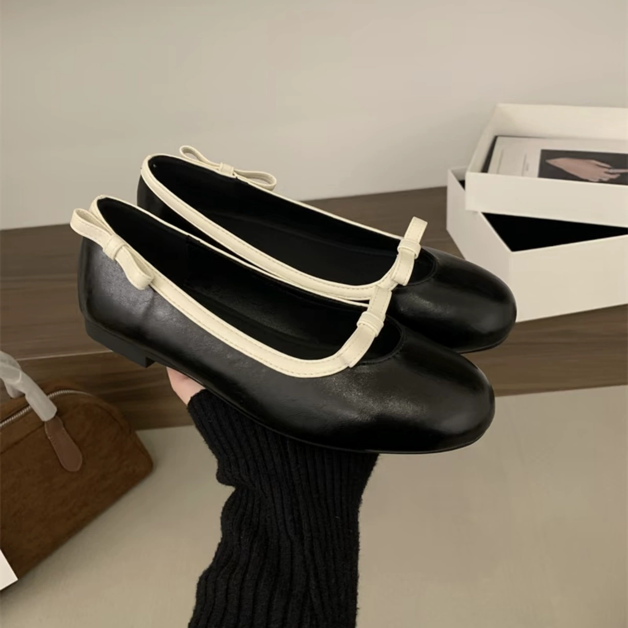 Women's French Ballet Flats Bow Round Toe Mary Jane Shoes 2025 Casual
