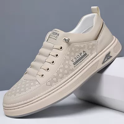 Chaussures de skateboard homme printemps 2026, respirantes ajourées, slip-on, en cuir, décontractées, blanches · YANYAN China shoe factory