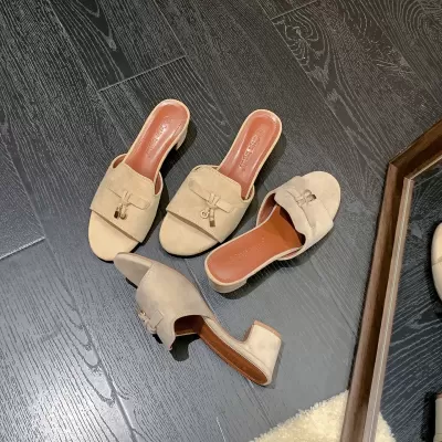 Women's Summer 6.5cm Platform Tassel Buckle Strap Block Heel Slide Sandals