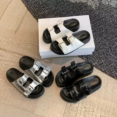 Women's Summer Thick Sole Birkenstock Style Buckle Strap Beach Slides