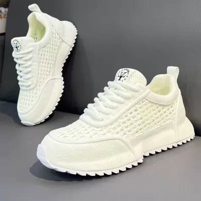 Sports Shoes Men 2026 New Summer Breathable Thick Sole Height Increasing White Casual Hollow Sneakers