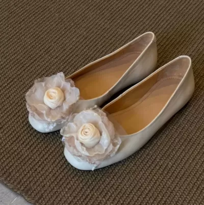 Women's French Flower Ballet Flats Summer Retro Round Toe Hidden Wedge Shoes · YANYAN China shoe factory