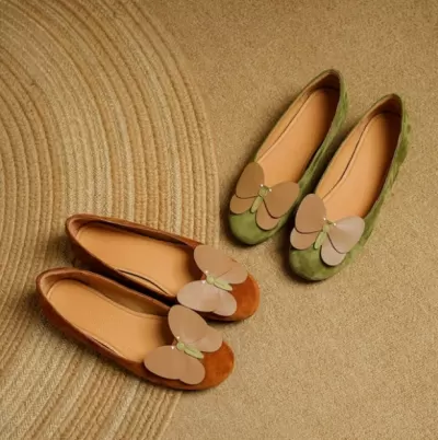 Women's Designer Bow Round Toe Ballet Flats 2025 Casual Suede Hidden Wedge Shoes · YANYAN China shoe factory