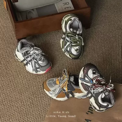 XSHX American retro children's sport shoes autumn unisex double mesh new cushioning hook-and-loop dad shoes