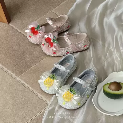 XSHX high-end rhinestone bow sweet girls' Mary Jane rubber sole hook-and-loop fruit butterfly decoration · YANYAN China shoe factory