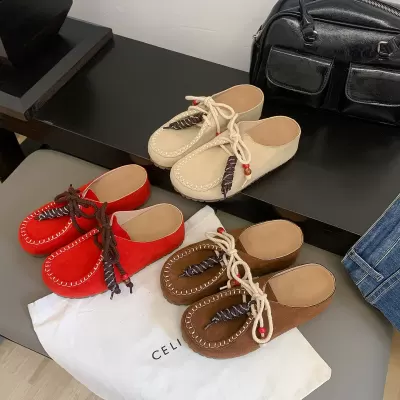 Women's Chunky Birkenstock Lace-up Toe Cover Platform Half Slippers