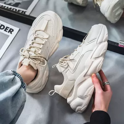 Winter Breathable Men's Shoes 2026 New Trendy Mesh Running Casual Heightening Wear-Resistant White Dad Shoes · YANYAN China shoe factory