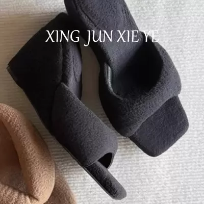 Women's Suede Platform Fur Slides Fall 2025 Fashion High Heel Square Toe Slippers