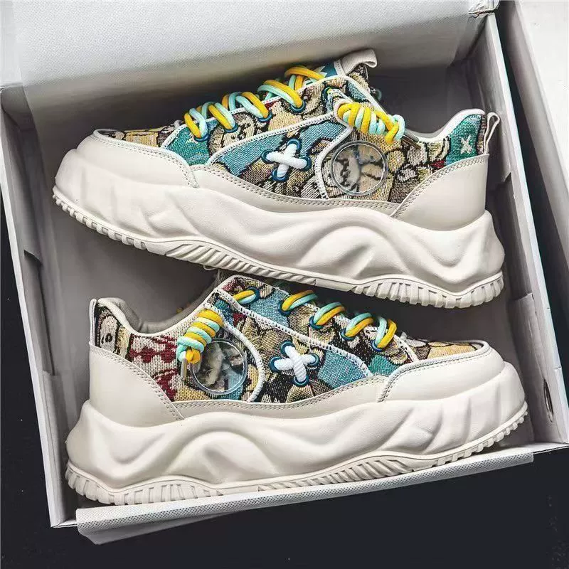 Niche Men's Winter Breathable Thick Sole Bread Shoes Anti-Slip Height Increasing Casual Dad Sneakers