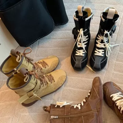 Women's Retro Color Block Lace Up Side Zip Hunting Martin Boots Fall Winter Fashion