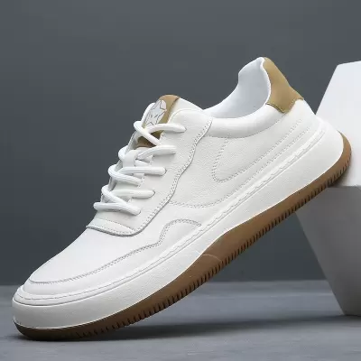 2026 Spring New Men's White Shoes Breathable Casual Leather Trendy Waterproof Skateboarding Shoes · YANYAN China shoe factory