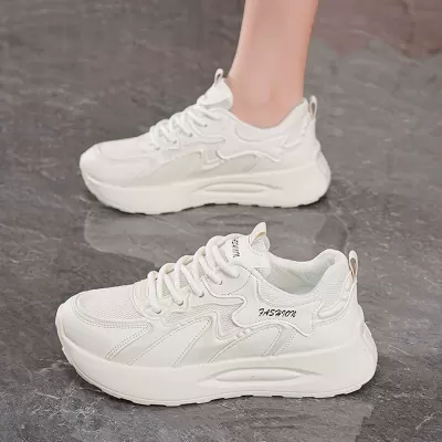 Fall Women's Breathable Mesh Sneakers Korean Thick Sole Casual White Running Dad Shoes · YANYAN China shoe factory