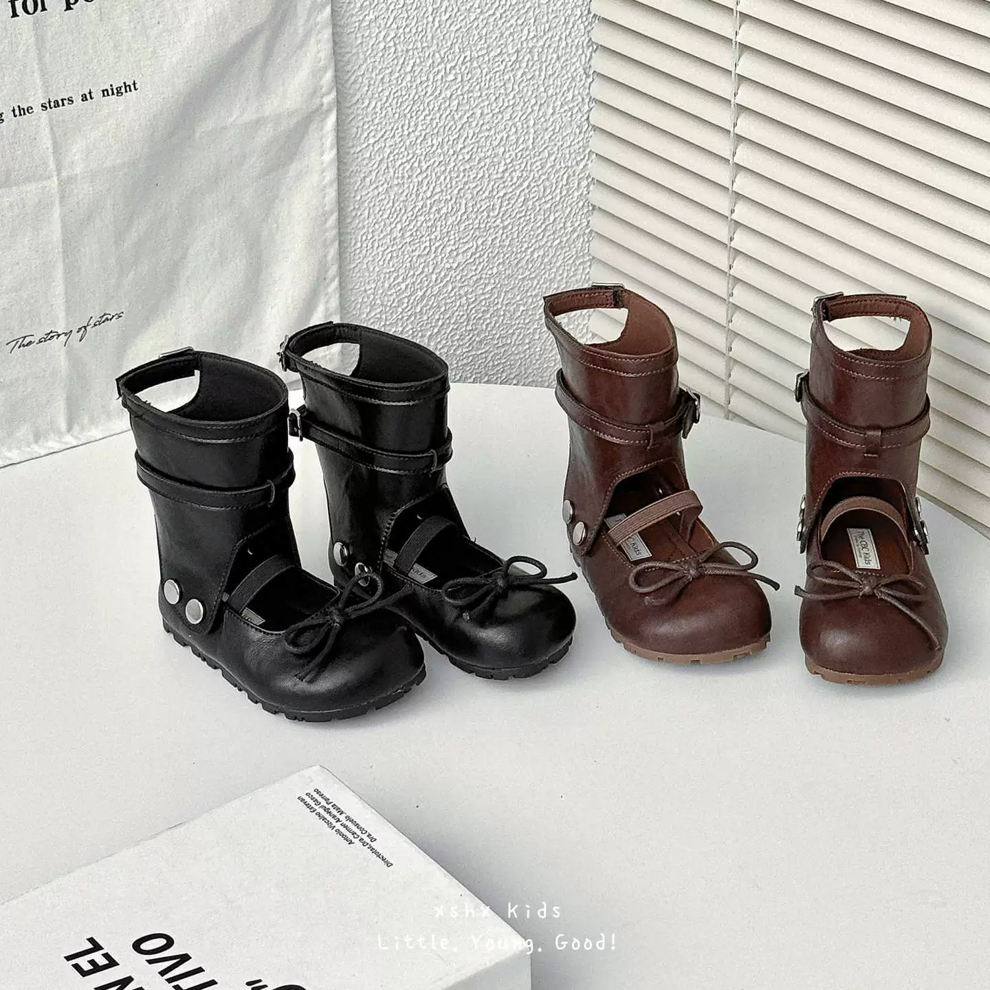 XSHX Two-Way Long Boots Girls Autumn Detachable Ballet Mary Jane Smoke Boots Retro