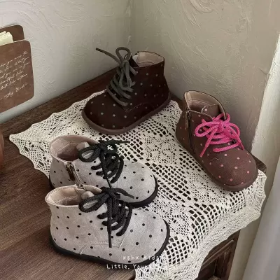 XSHX Polka Dot Boots Autumn Girls Retro Korean Style Leather Boots Side Zipper Anti-Slip · YANYAN China shoe factory