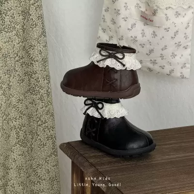 XSHX South France Boots Girls Autumn Side Zipper Wide Toe Rubber Thick Sole Retro Lace · YANYAN China shoe factory