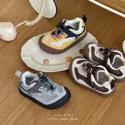XSHX Kids Outdoor Hiking Sports Shoes Autumn Double Mesh Velcro Mountain Style Toe Cap