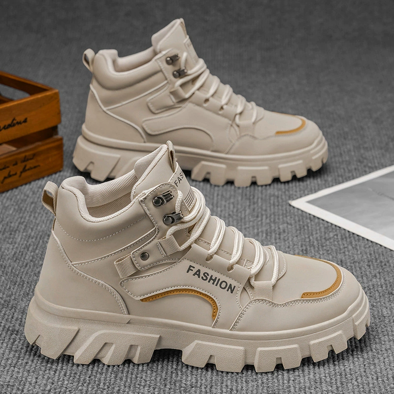 High-Top Men's Shoes Spring 2026 New Thick Sole Anti-Slip Martin Boots Outdoor Wear-Resistant Work Boots