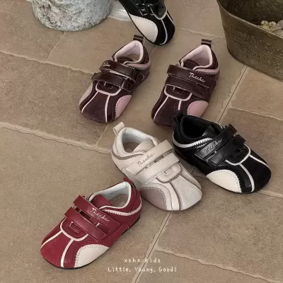 XSHX Shell Ballet Girls Autumn Natural Rubber Velcro Leather Patch Retro Kids Shoes