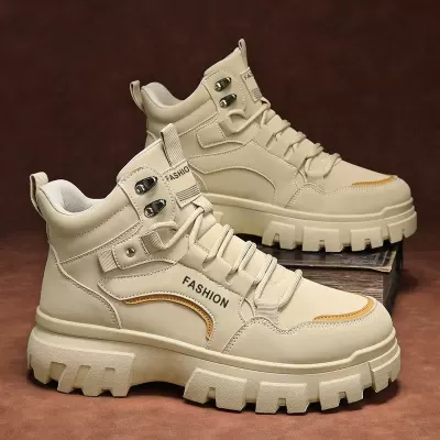 High-Top Men's Shoes Spring 2026 New Thick Sole Anti-Slip Martin Boots Outdoor Wear-Resistant Work Boots Fashion