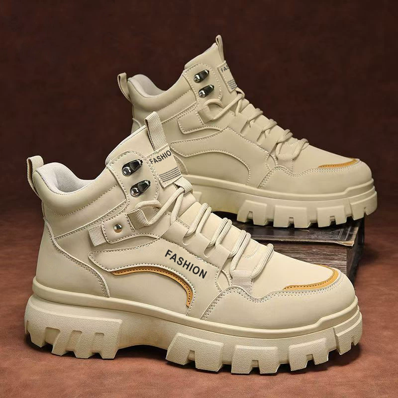 High-Top Men's Shoes Spring 2026 New Thick Sole Anti-Slip Martin Boots Outdoor Wear-Resistant Work Boots Fashion