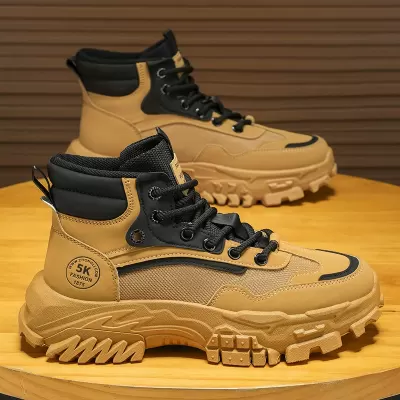 Work Safety Men's Shoes Winter Outdoor Hiking Anti-Slip Wear-Resistant Work Sports Thick Sole Heightening Black Martin Boots