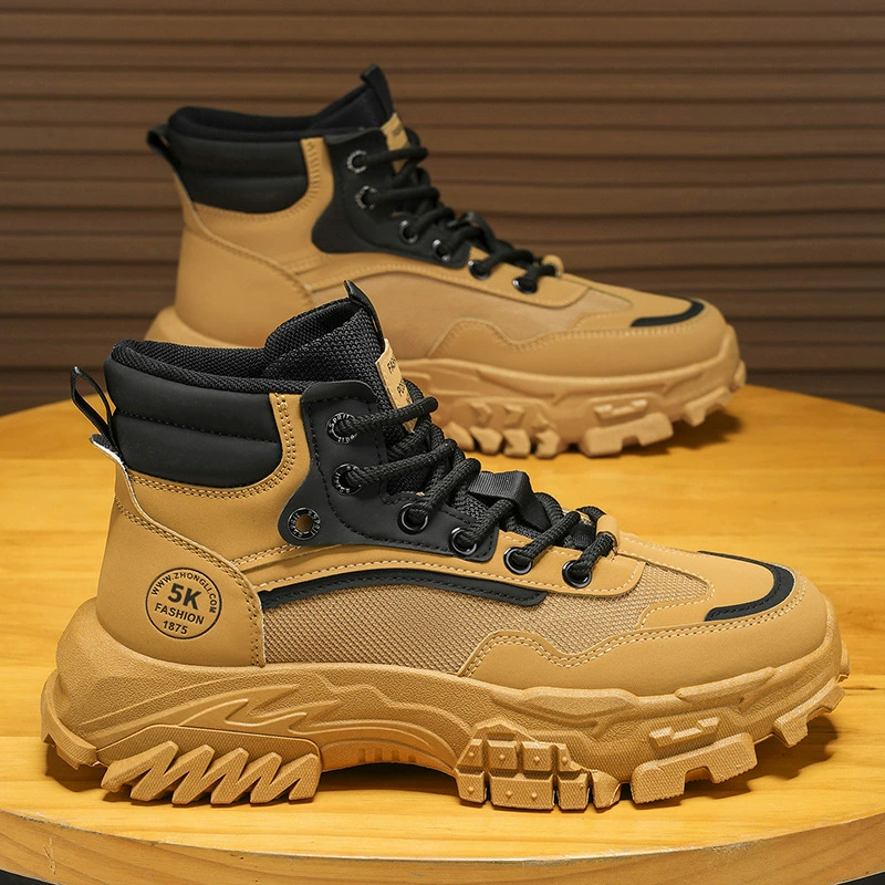Work Safety Men's Shoes Winter Outdoor Hiking Anti-Slip Wear-Resistant Work Sports Thick Sole Heightening Black Martin Boots