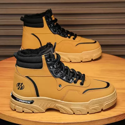 Snow Boots Men Winter Trendy Martin Boots Fleece Lined Warm Fashion Vintage Anti-Slip Wear-Resistant Work Boots