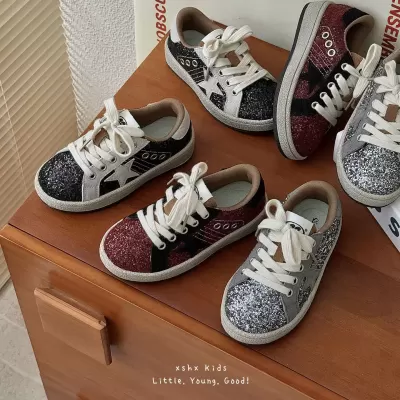XSHX Star Dirty Shoes Boys Girls Autumn Retro Bling Celebrity Style Velcro Board Shoes