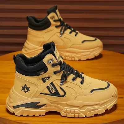 High-Top Men's Shoes Winter Leather Thick Sole Anti-Slip Work Martin Boots Outdoor Hiking Casual Work Boots · YANYAN China shoe factory