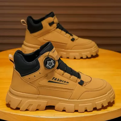 Martin Boots Men Autumn New 2026 Rotating Buckle British Style Boots High-Top Casual Yellow Boots Fashion · YANYAN China shoe factory