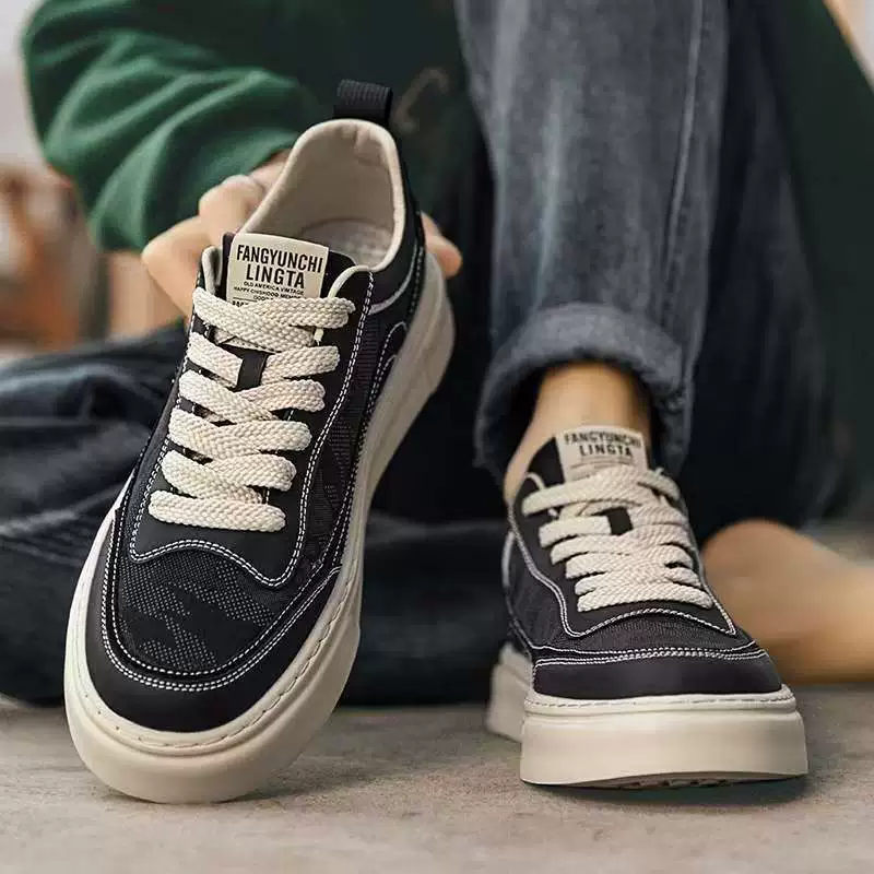 Canvas Men's Shoes Winter Breathable Black Cloth Shoes Camouflage Board Shoes Anti-Slip Heightening Casual Sports Shoes