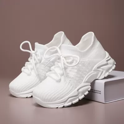 Cross-Border Girls Thick Sole Lace-Up Flyknit Casual Mesh Shoes Wholesale · YANYAN China shoe factory