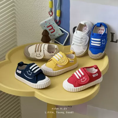 XSHX Happy Cookie Shoes Boys Girls Autumn Velcro Indoor Cloth Shoes Korean Stable Anti-Slip