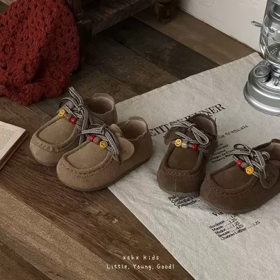 XSHX Canelé Kangaroo Shoes Boys Girls Autumn Burgundy Top Cow Suede Velcro Anti-Slip Sole