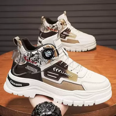 High-Top Men's Shoes Winter Youth Sports Waterproof Wear-Resistant Anti-Slip Thick Sole Casual Work Rotating Buckle Martin Boots