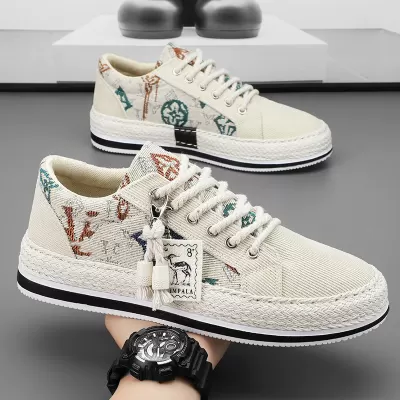 Men's Summer Breathable Casual Canvas Shoes Work Soft Sole Heightening Linen 5596