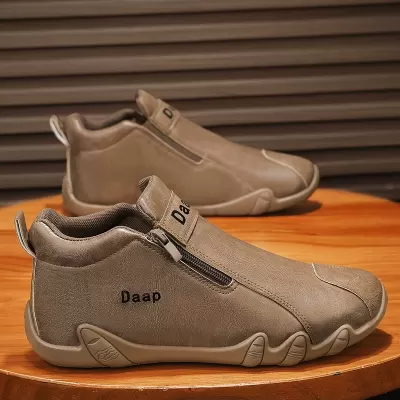 2026 New Spring Men's Shoes Wholesale Leather Mid-top Casual Loafers Waterproof Work Comfortable Shoes