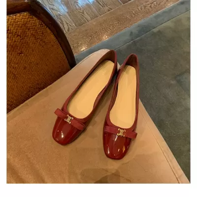 Women's Gold Buckle Bow Square Toe Thick Sole Flats Korean Fall Winter 3cm