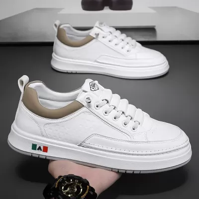 Men's Autumn British Style Business Casual Slip-on Shoes Soft Sole Leather White 5602