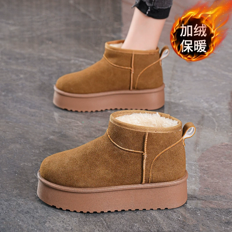 Bottes de neige doublées polaire pour femme hiver, coréennes, bottines chaudes épaisses à enfiler, chaussures en coton décontractées